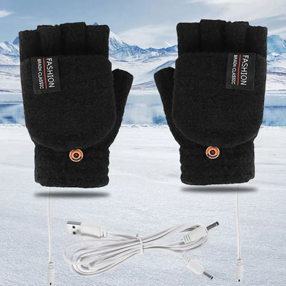 USB Electric Heated Gloves Adjustable Temperature Rechargable Mittens Washable Fingerless Hands Warmer Touchscreen Winter Warmer