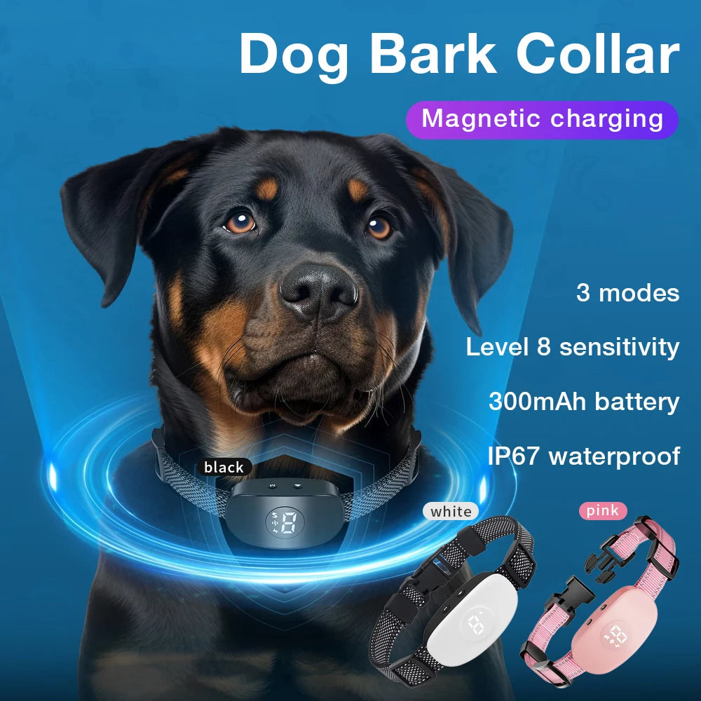 2025New Dog Bark Collar Anti Barking IP67 8 Levels 4 Modes Beep Vibration Eelectric Shock Dog Training Collar for All Sizes Dogs