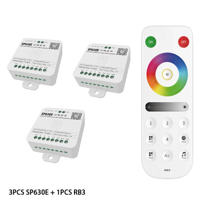 SP630E Bluetooth LED Controller - DC5V-24V WS2811 SPI RGB RGBW PWM Controller with 2.4G 4-Zone Touch Remote