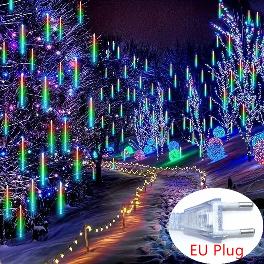 LED Meteor Shower Rain Lights - 50cm 8 Tube - EU Plug Outdoor Waterproof for Garden Wedding Christmas