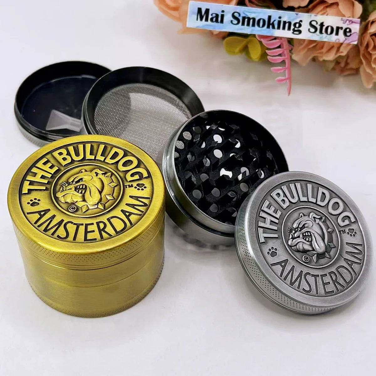 1.6/2inch Dog Herb Grinder Metal 4-layer Manual Spice Mill Salt Mortar Bulldog Tobacco Raw Grass Grinder Cigarette Smoking Tool