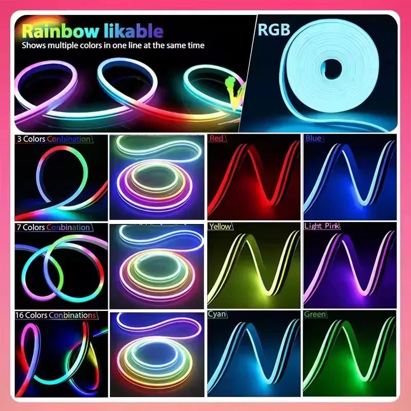 RGBIC Neon LED Strip Light - 24V Bluetooth Smart Control - Waterproof IP65 Outdoor Rope Light