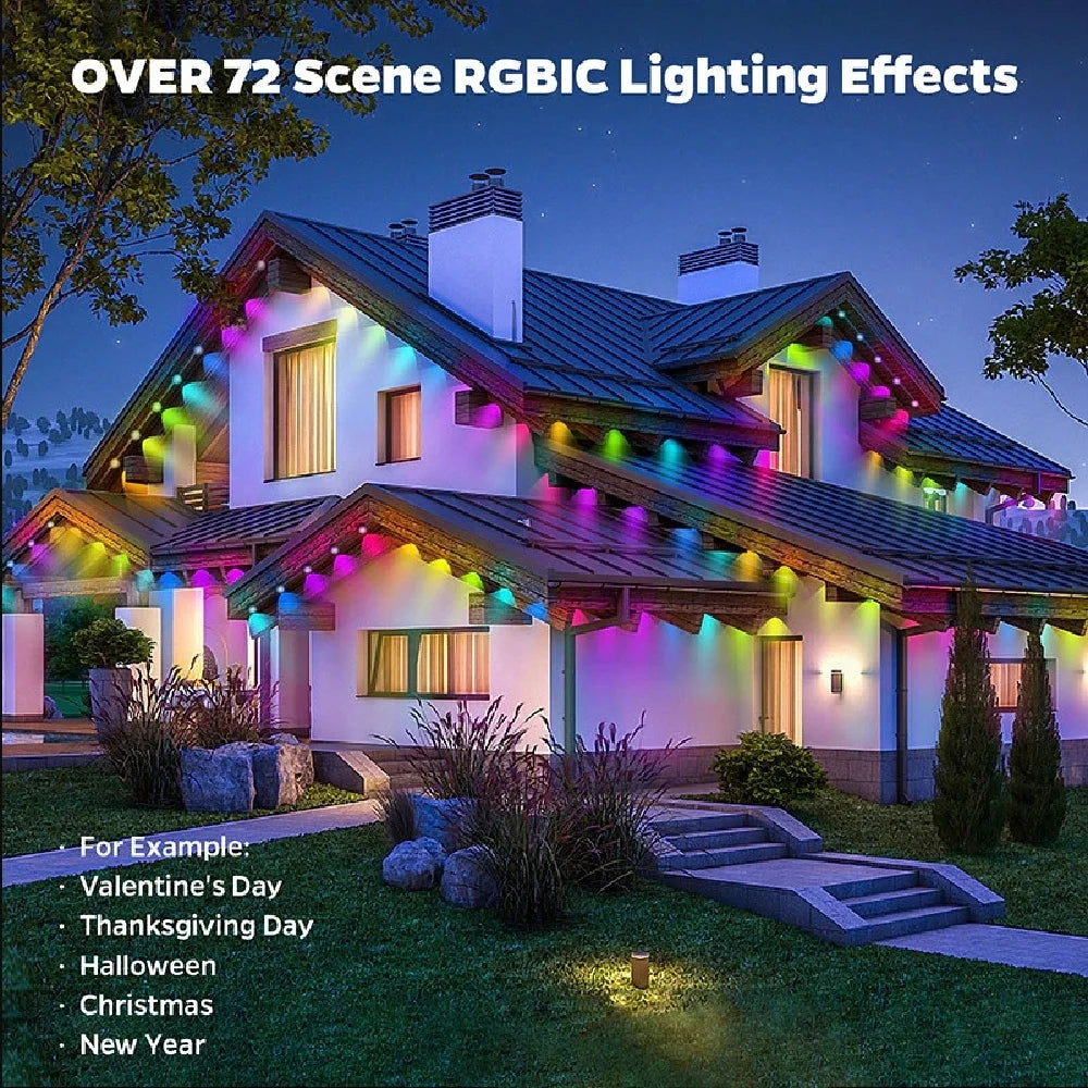 RGBIC Smart Eaves Light - 15M-60M IP67 Waterproof - App/Remote Control Outdoor String Lights for House Roof Garden
