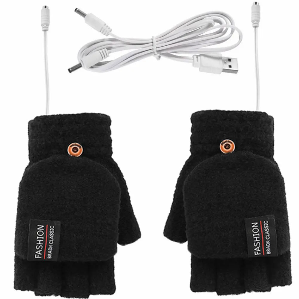 USB Electric Heated Gloves Adjustable Temperature Rechargable Mittens Washable Fingerless Hands Warmer Touchscreen Winter Warmer