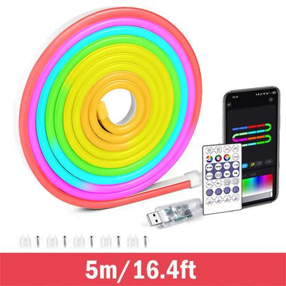 5V USB RGBIC Dreamcolor LED Strip Light - Flexible Neon Rope - Bluetooth Music Sync - Smart App Control