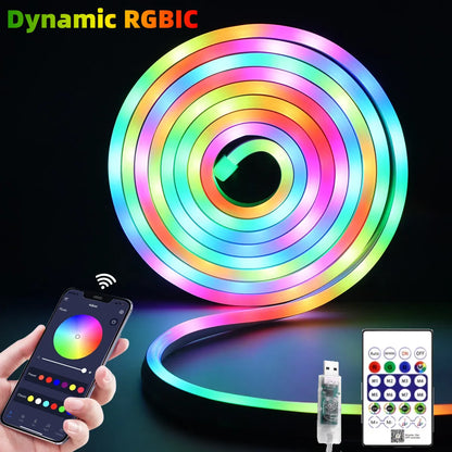 USB 5V WS2812 RGBIC Neon LED Strip - Bluetooth App Control - Dreamcolor Music Sync for Party Lighting
