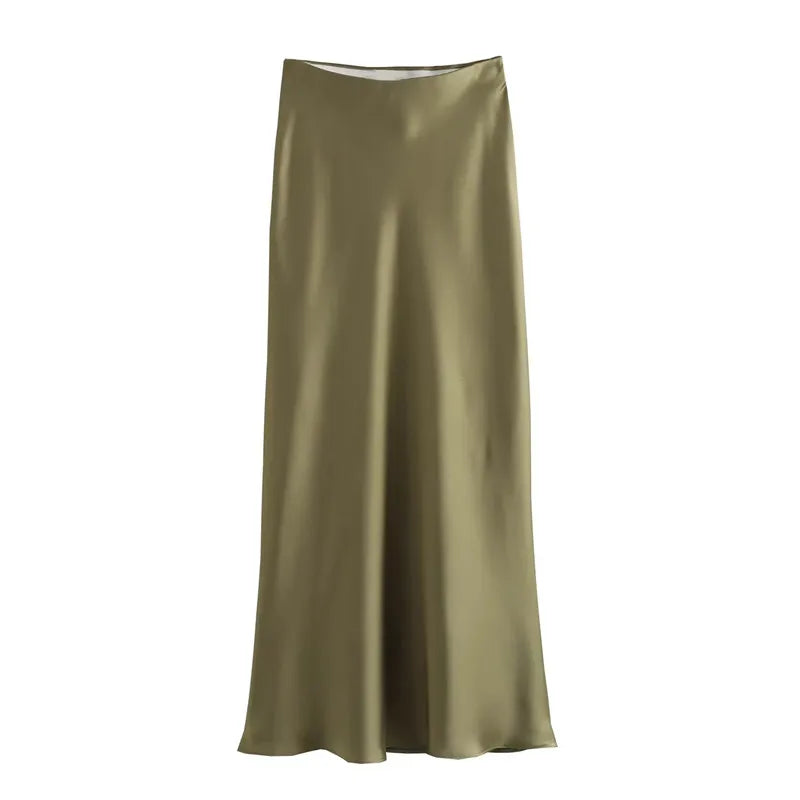 TRAF Woman 2024 Satin Skirt Women High Waist Long Skirts For Women Summer Black Midi Skirt Office Elegant Women's Skirts - Connor & Co