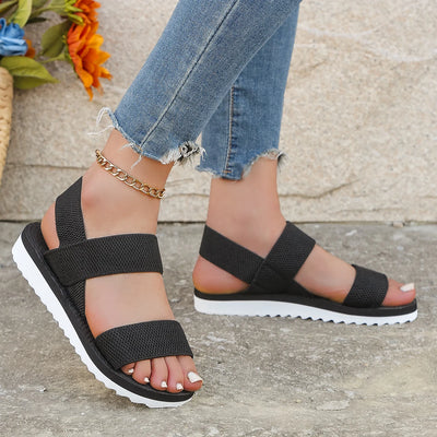 Women's fashion trend anti-slip wear comfortable matching color sole pure black shoelace flat sandals - Connor & Co