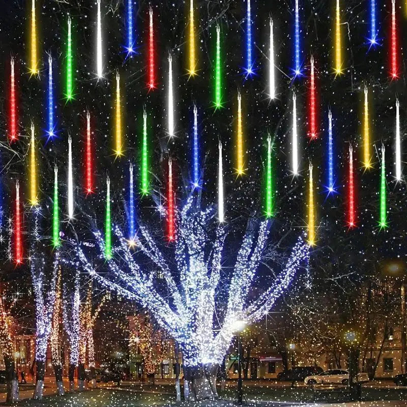 Meteor Shower LED String Lights - 8 Tube Cascading Rain Effect - Outdoor Waterproof Christmas Garden Wedding Decoration