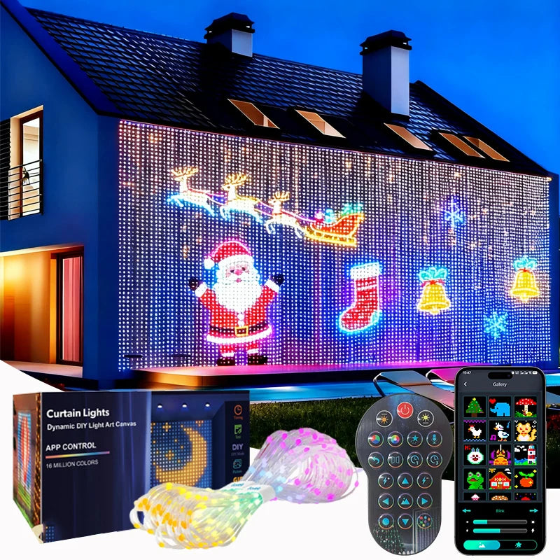 Smart LED Curtain Lights - App Control Music Sync - DIY Pattern Waterproof Fairy Lights for Indoor Outdoor Party