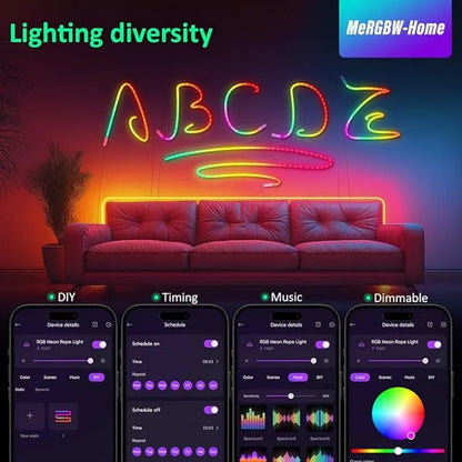 DC 24V RGBIC Neon LED Strip - 72LEDs/M Bluetooth Waterproof IP65 - Outdoor Rope Light with App Control