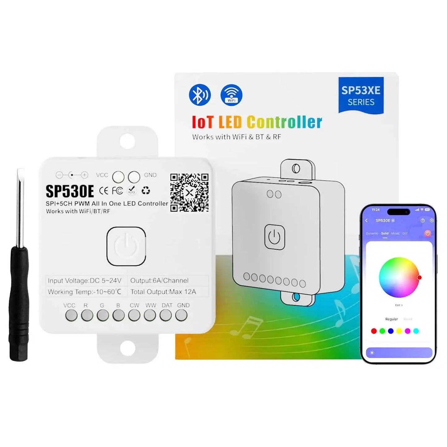 SP530E WiFi Alexa Bluetooth LED Controller - Smart RGB RGBW RGBCCT PWM SPI Controller for LED Strips & Matrix