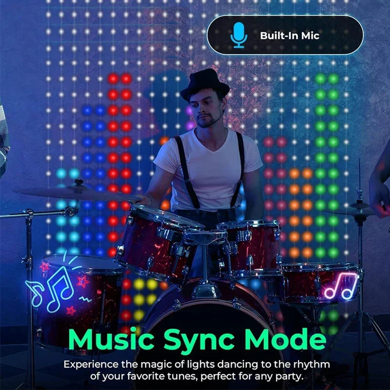 Smart LED Curtain Lights - App Control Music Sync - DIY Pattern Waterproof Fairy Lights for Indoor Outdoor Party