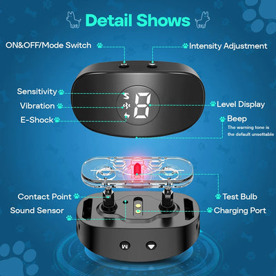 2025New Dog Bark Collar Anti Barking IP67 8 Levels 4 Modes Beep Vibration Eelectric Shock Dog Training Collar for All Sizes Dogs