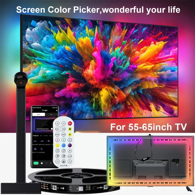 TV Backlight LED Strip - Music Sync Color Pickup - RGBIC Smart Lights for 50-75" Gaming & Home Theater