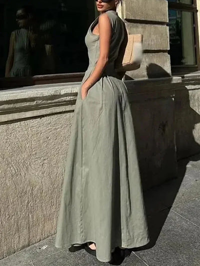 TRAF Zipper Long Dress Woman Pleated Sleeveless Bodycon Dress Summer Elegant Party Dresses For Women 2024 New Midi Dresses - Connor & Co