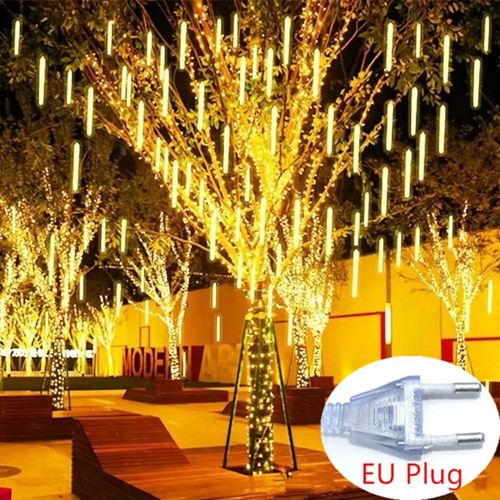 LED Meteor Shower Rain Lights - 50cm 8 Tube - EU Plug Outdoor Waterproof for Garden Wedding Christmas