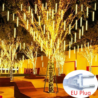 LED Meteor Shower Rain Lights - 50cm 8 Tube - EU Plug Outdoor Waterproof for Garden Wedding Christmas