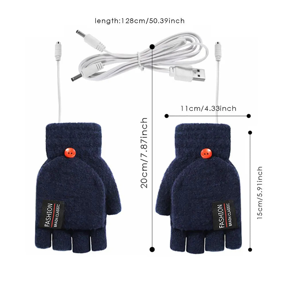 USB Electric Heated Gloves Adjustable Temperature Rechargable Mittens Washable Fingerless Hands Warmer Touchscreen Winter Warmer