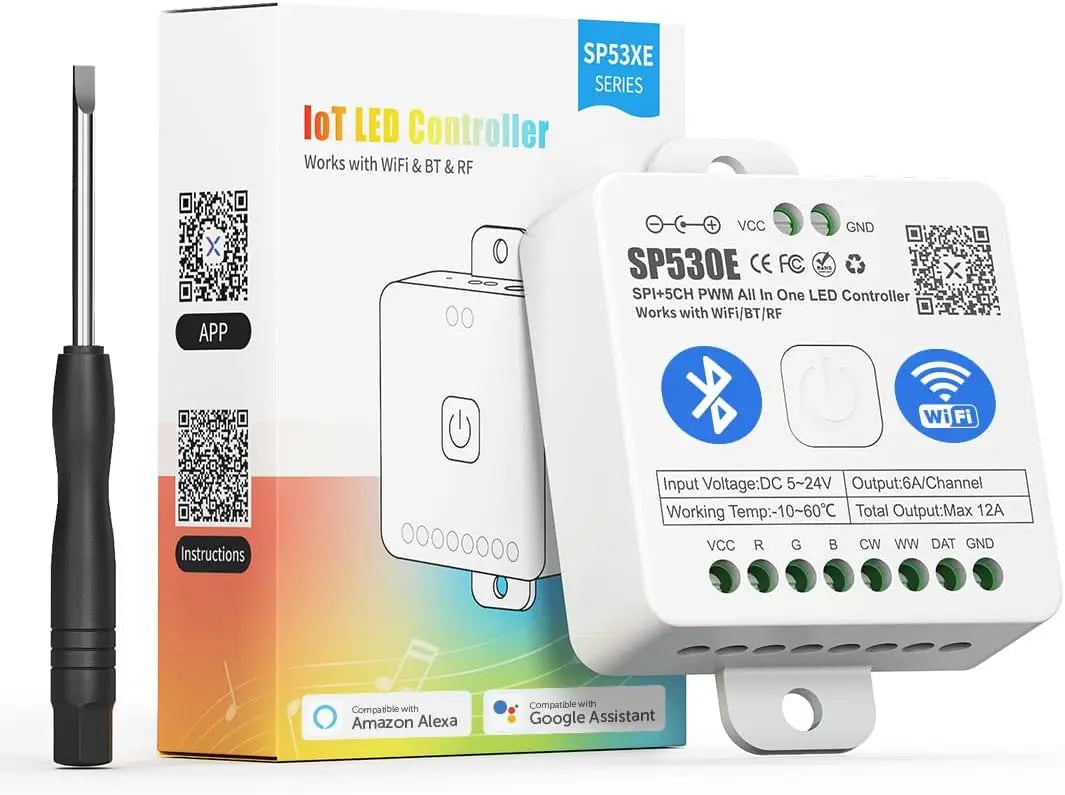 SP530E WiFi Alexa Bluetooth LED Controller - Smart RGB RGBW RGBCCT PWM SPI Controller for LED Strips & Matrix