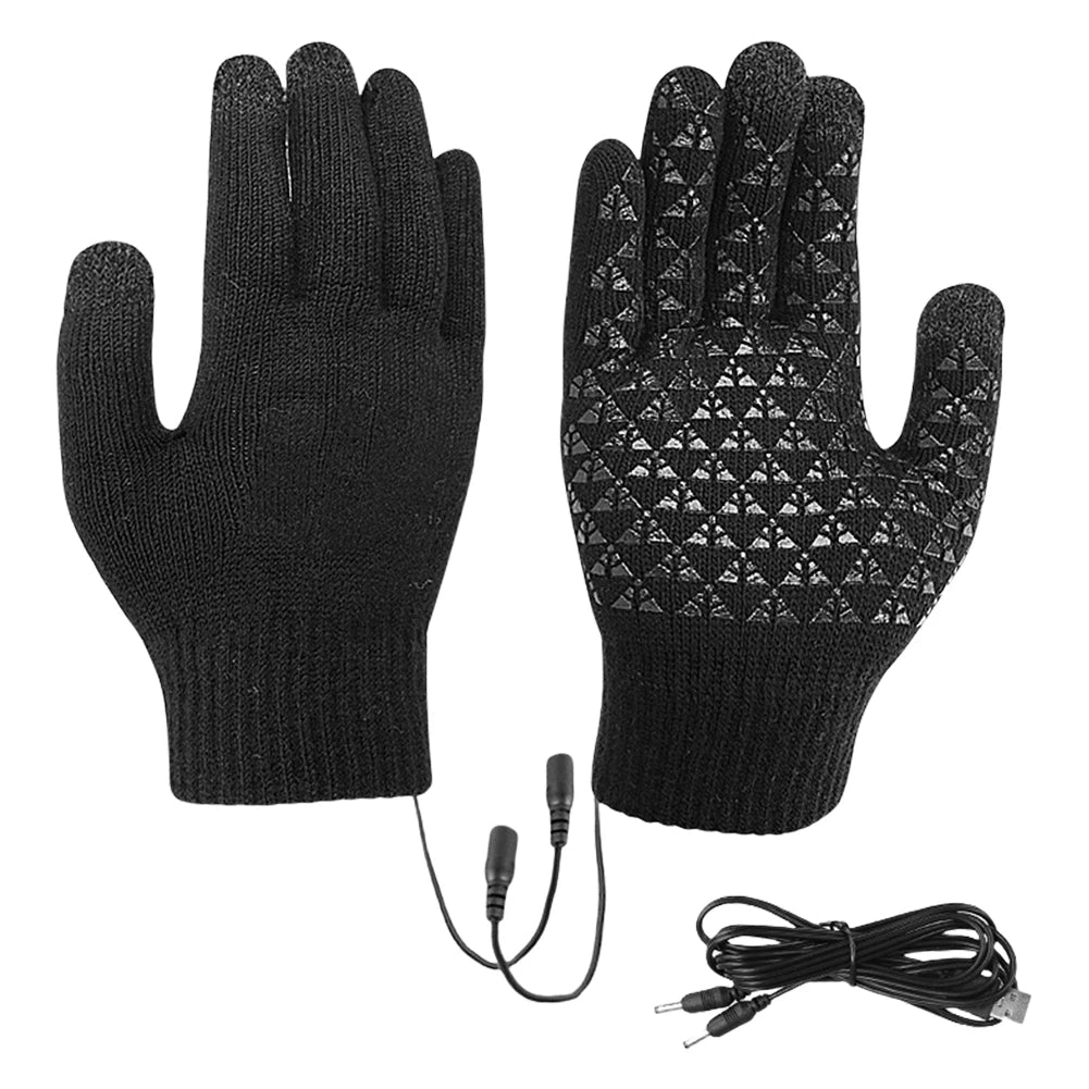 USB Heating Gloves Touch Screen Winter Snowboard Gloves Knitted Gloves Hand Warmer for Backpacking Mountaineering Riding Camping