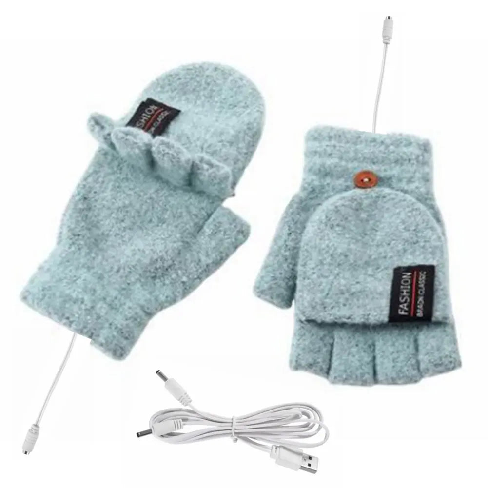 USB Electric Heated Gloves Adjustable Temperature Rechargable Mittens Washable Fingerless Hands Warmer Touchscreen Winter Warmer