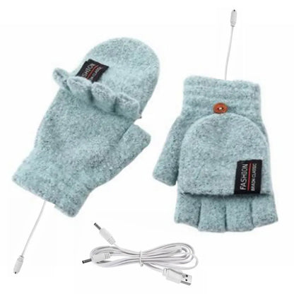 USB Electric Heated Gloves Adjustable Temperature Rechargable Mittens Washable Fingerless Hands Warmer Touchscreen Winter Warmer