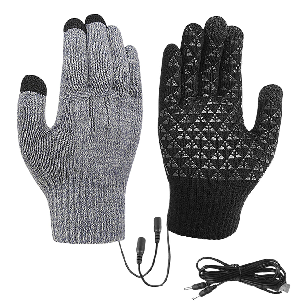 USB Heating Gloves Touch Screen Winter Snowboard Gloves Knitted Gloves Hand Warmer for Backpacking Mountaineering Riding Camping
