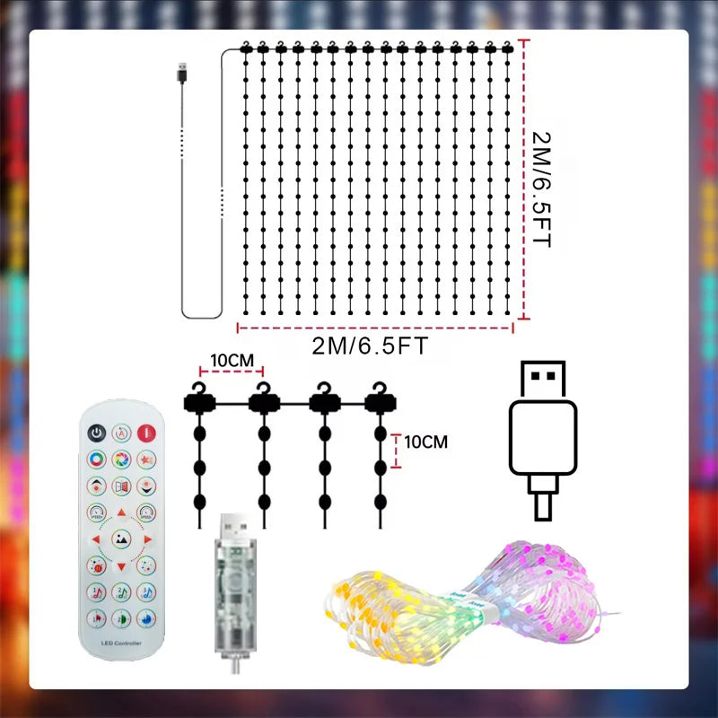 Smart LED Curtain Lights - App Control Music Sync - DIY Pattern Waterproof Fairy Lights for Indoor Outdoor Party