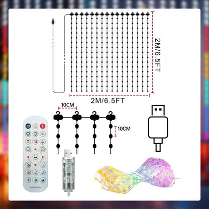 Smart LED Curtain Lights - App Control Music Sync - DIY Pattern Waterproof Fairy Lights for Indoor Outdoor Party