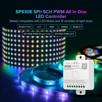 SP530E WiFi Alexa Bluetooth LED Controller - Smart RGB RGBW RGBCCT PWM SPI Controller for LED Strips & Matrix