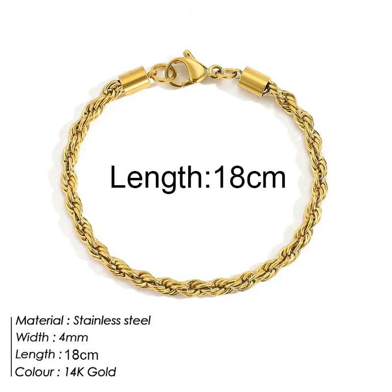 Gold Color Bracelet Stainless Steel Twist Cuban Chain Bracelet for Women Chain Bracelet Jewelry Gifts Wholesale Dropshipping - Connor & Co