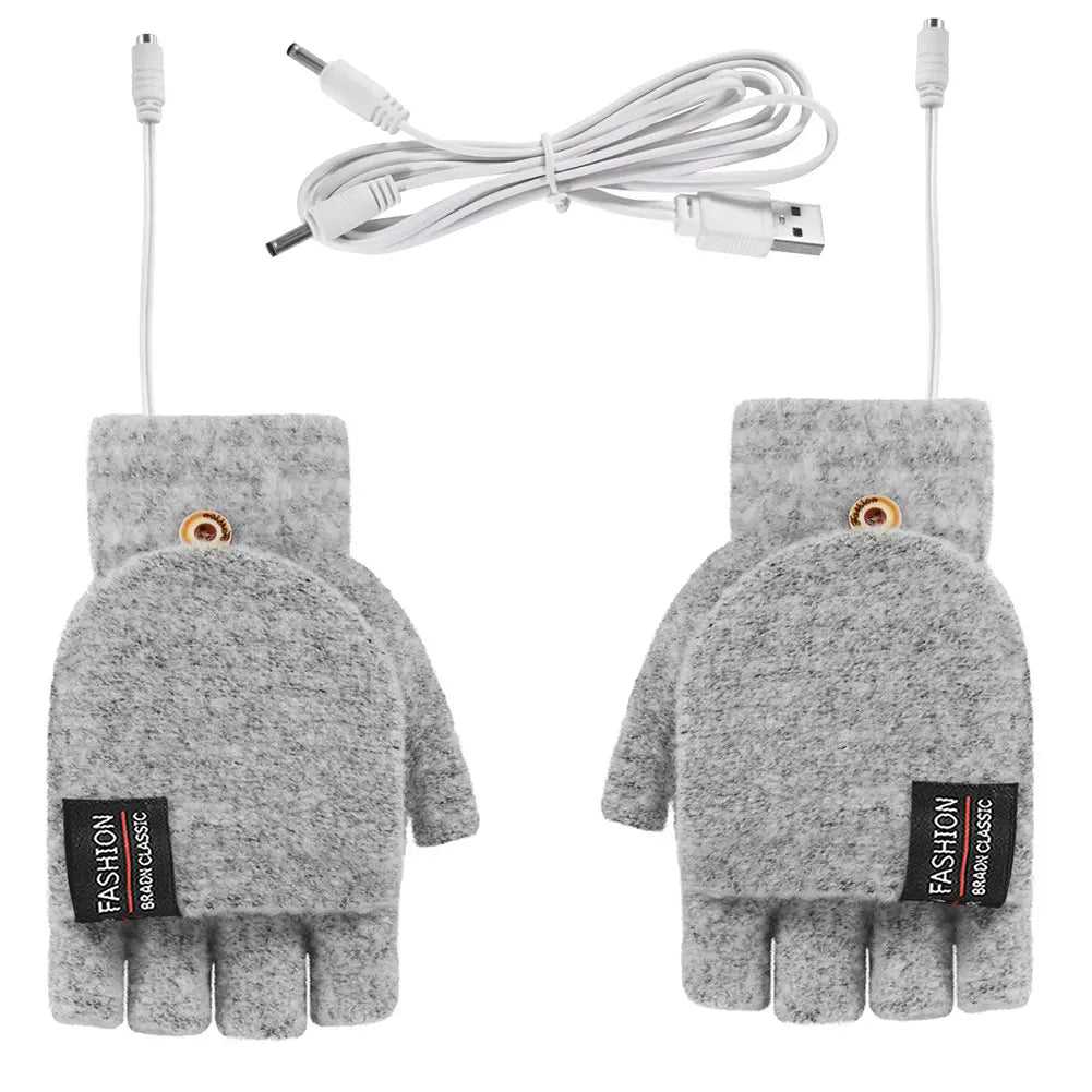 USB Electric Heated Gloves Adjustable Temperature Rechargable Mittens Washable Fingerless Hands Warmer Touchscreen Winter Warmer