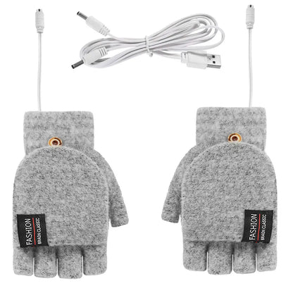 USB Electric Heated Gloves Adjustable Temperature Rechargable Mittens Washable Fingerless Hands Warmer Touchscreen Winter Warmer