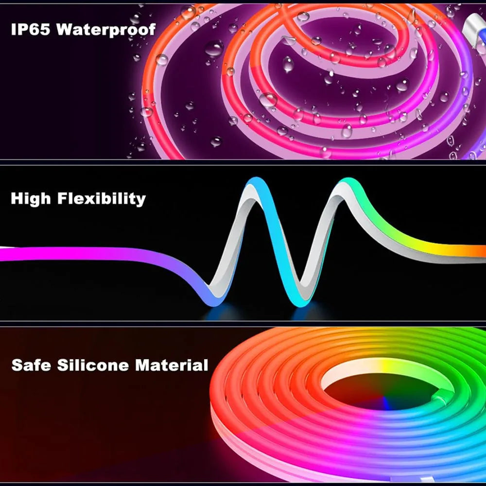 LED Neon Light Strip 24V - 1M/3M/5M RGB Neon Sign Tape - Alexa Compatible Home Decor Lighting