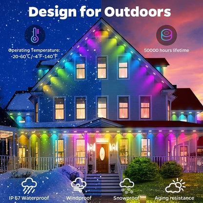 100FT Permanent Outdoor Eaves LED Lights - 60 RGB LEDs - Waterproof String Lights - DIY Programmable Holiday Lighting