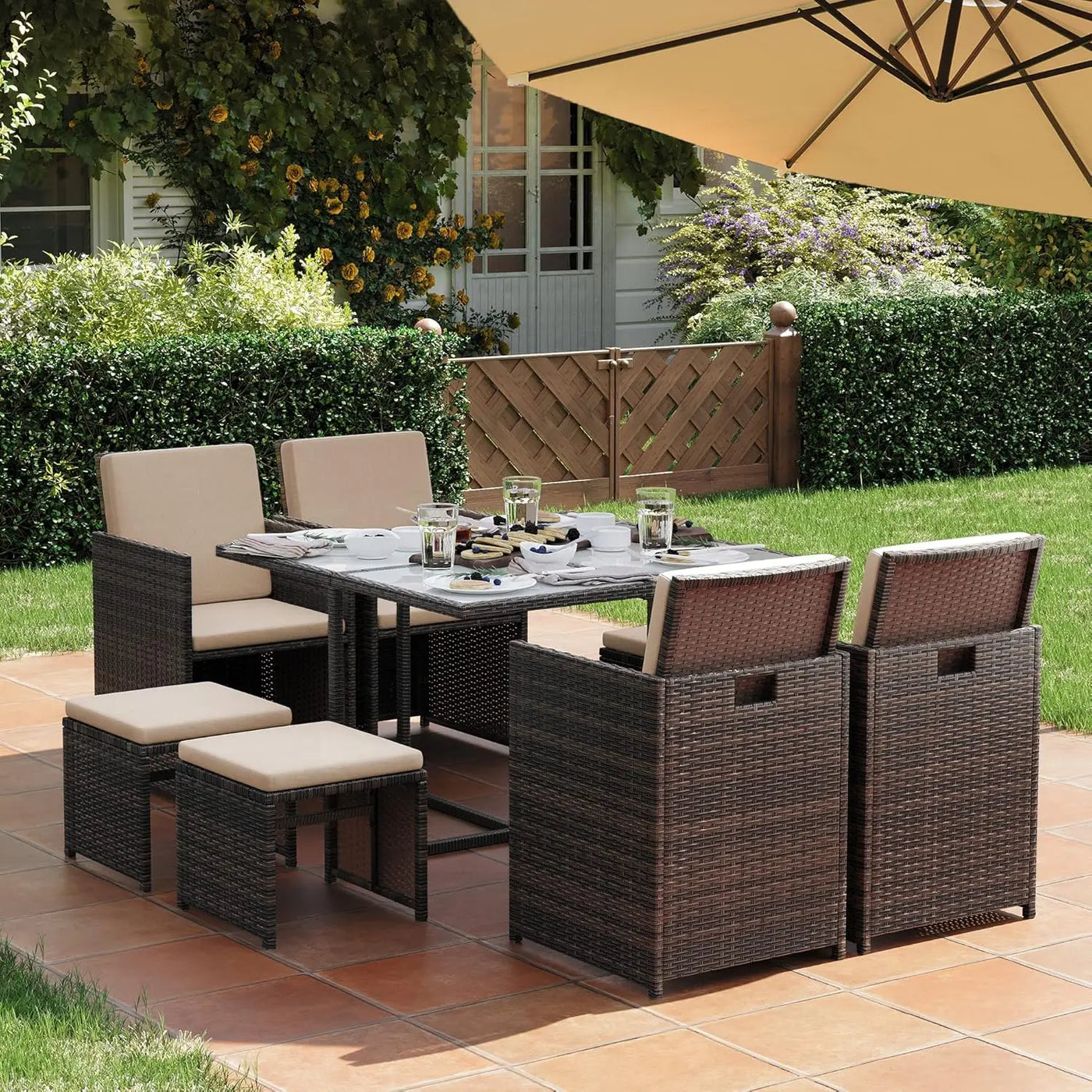 SONGMICS 9-Piece Rattan Dining Set
