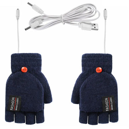 USB Electric Heated Gloves Adjustable Temperature Rechargable Mittens Washable Fingerless Hands Warmer Touchscreen Winter Warmer