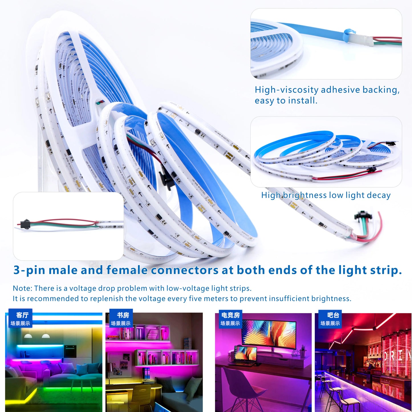 COB LED Strip Light 720/576 LEDs - WS2811 WS2812B Addressable RGB Dreamcolor High Density (DC12V/24V, RA90+)