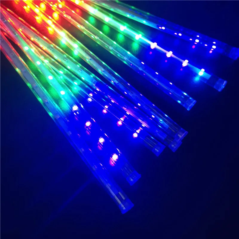 Meteor Shower LED String Lights - 8 Tube Cascading Rain Effect - Outdoor Waterproof Christmas Garden Wedding Decoration