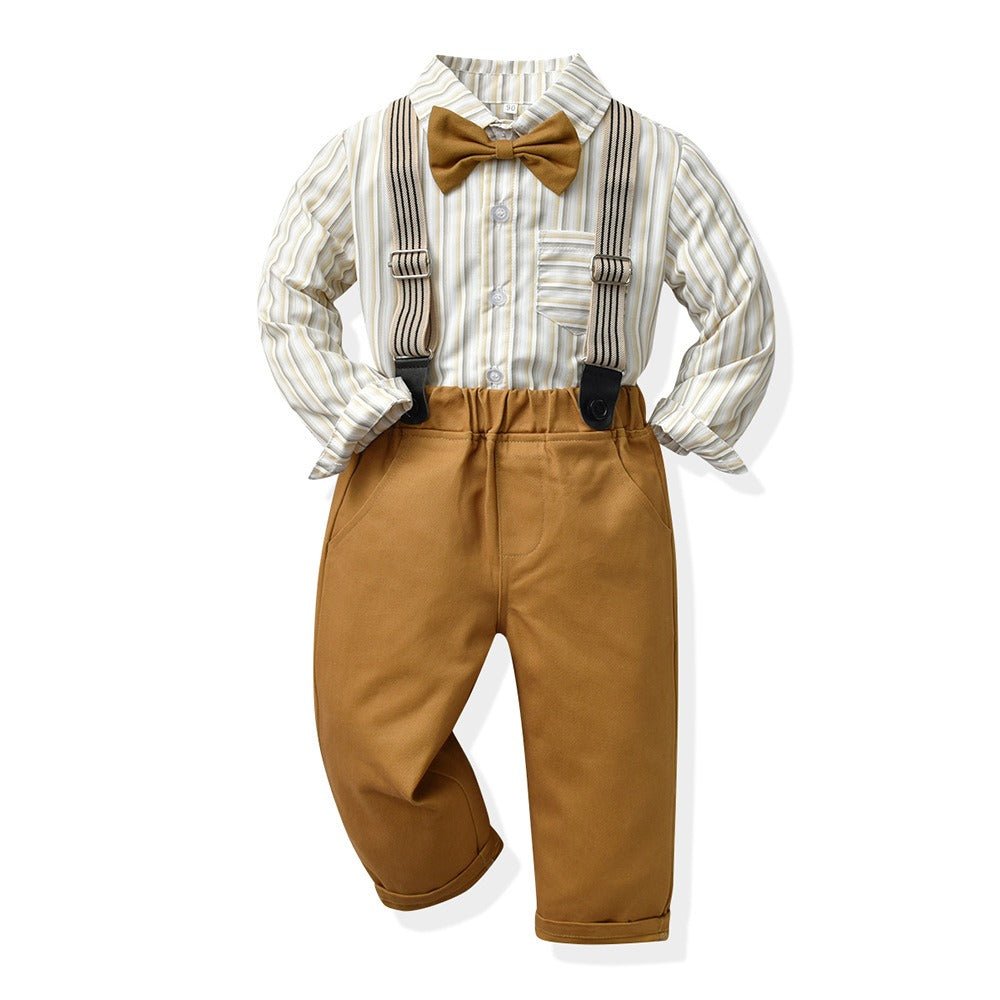 Children's Clothing Autumn Korean Version Multi - Color Plaid Long Sleeve Cotton Shirt Suspenders Boys' Suit - Connor & Co
