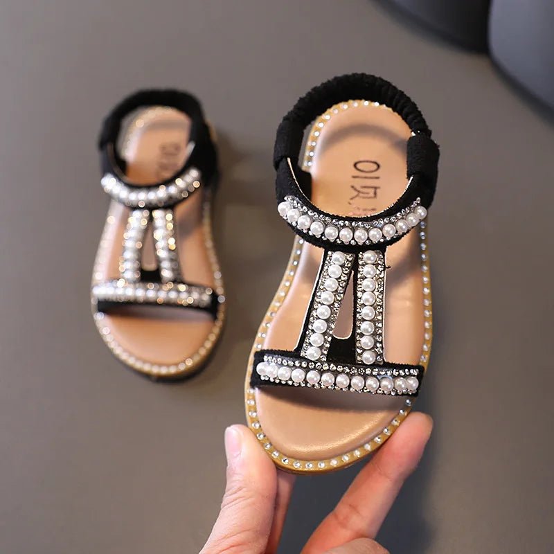 Girls Sandals Kids Summer Roman Shoes 2022 Elegant Pearl Rhinestone Party Princess Shoe Flats Non - slip Casual Girl Beach Sandal - Connor & Co